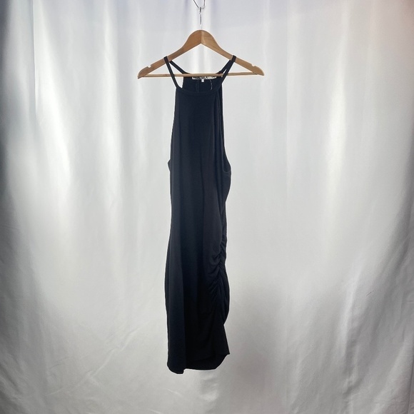 NWT‎ Revolve x Pam & Gela Ruched Fitted High Neck Midi Dress in Black Size Large - Picture 1 of 7